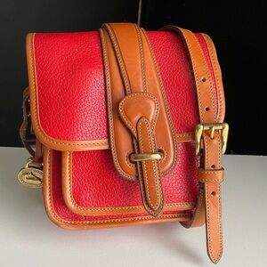 Dooney & Bourke Red Brown Leather Mini Binoculars Equestrian Crossbody Bag
